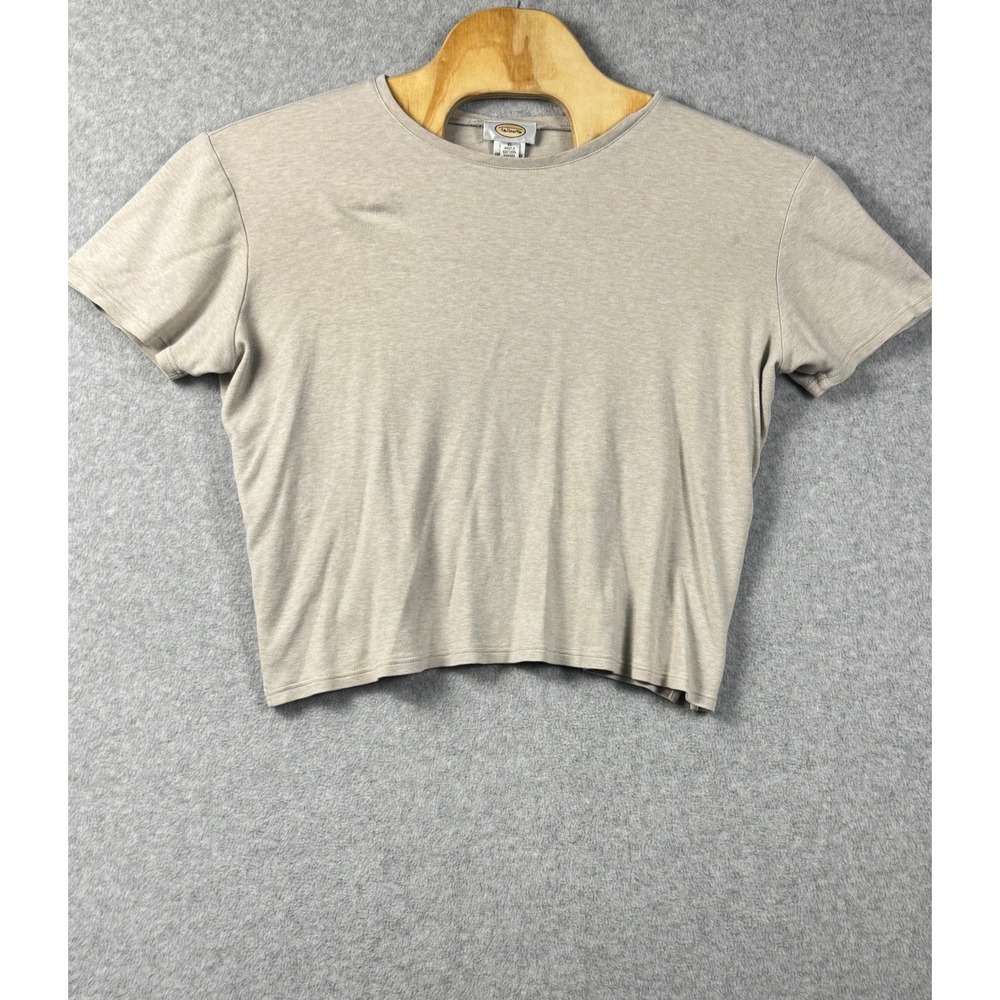Talbots Womens XL T-Shirt Beige Heathered Short Sleeve 100% Cotton Crew Neck